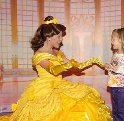 a Disney princess greets an unbelieving child