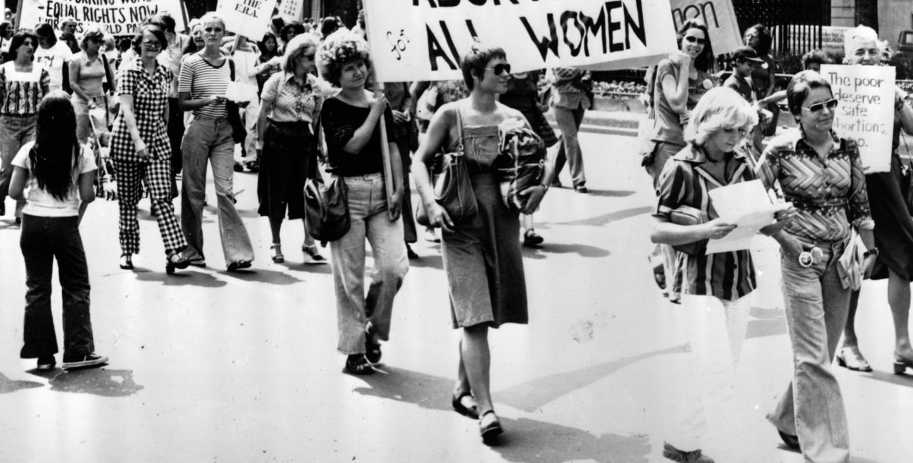 Women taking part in a demonstration in New York demanding safe legal abortions for all women.