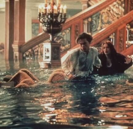 Jack and Rose trying to get away from the titanic