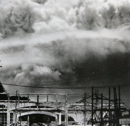 View of the radioactive plume from the bomb dropped on Nagasaki City